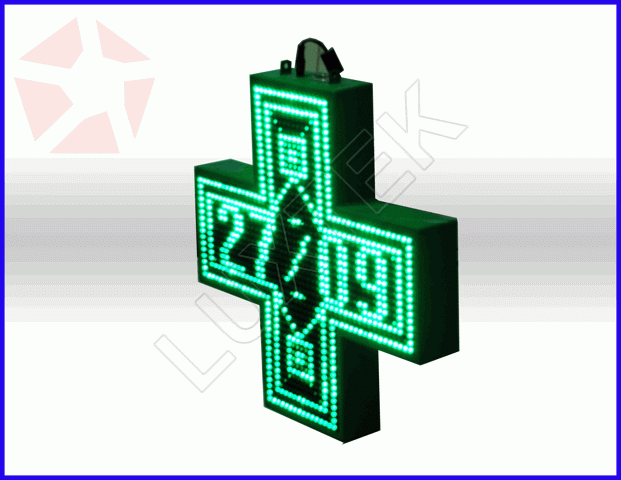 Indoor LED Pharmacy Cross 40x40cm Green