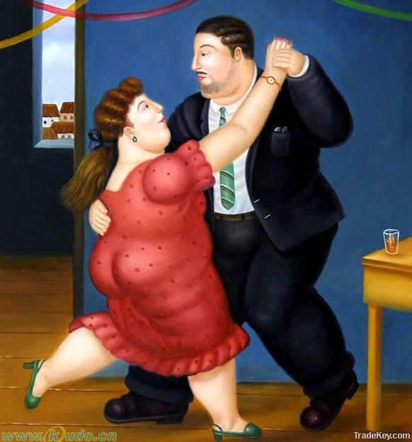 Fat Couple oil painting