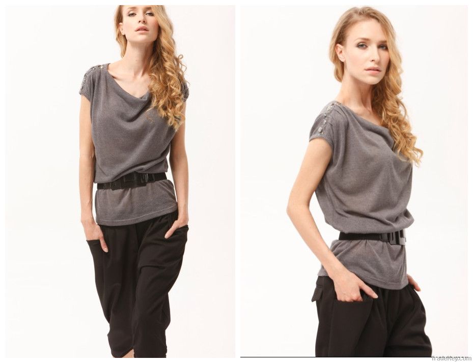 2012 Fashion design grey ladies casual tops