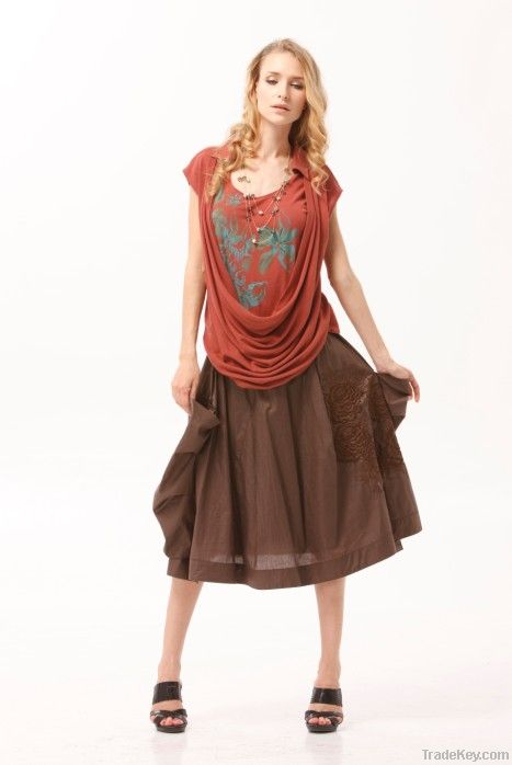 2012 Fashion design Dark Red ladies casual tops