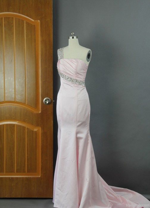 Mermaid One Shoulder Chapel Train Satin Evening Dress