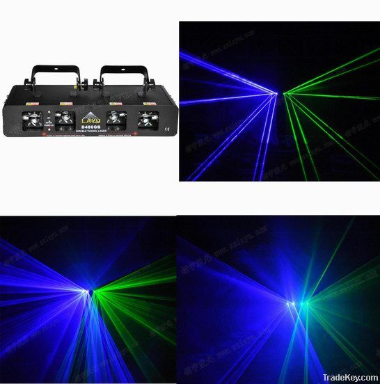 green and blue four head laser light