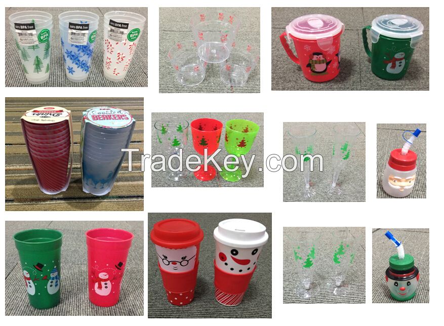 Christmas decoration/x'mas plastic bottle/cups/bowls/trays/plates