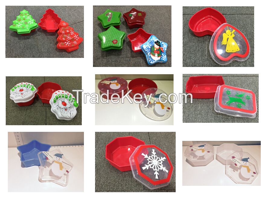 Christmas decoration/x'mas plastic bottle/cups/bowls/trays/plates