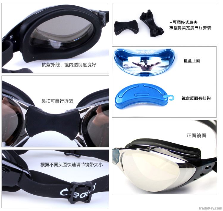 Adults' one piece silicone swimming goggle with quick strap adjustment