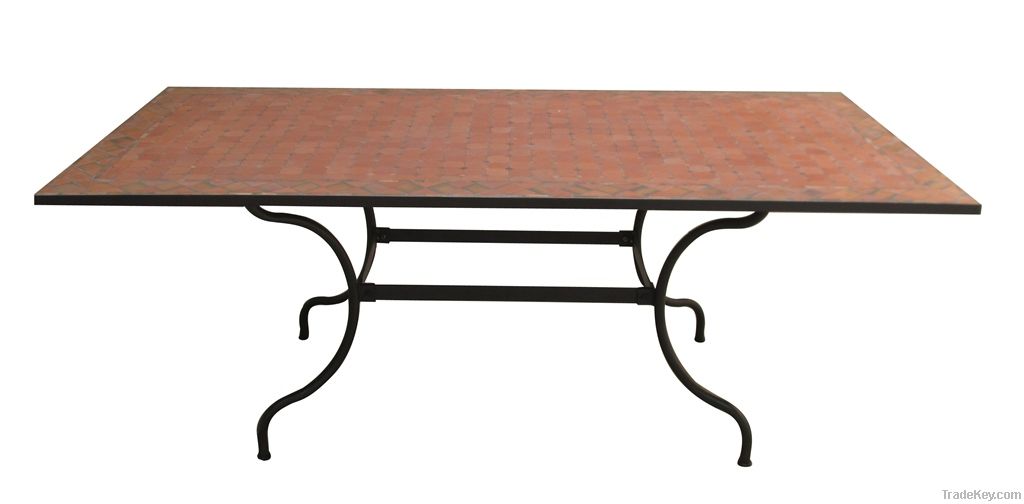 Wrought iron and ceramic mosaic rectangular dining table
