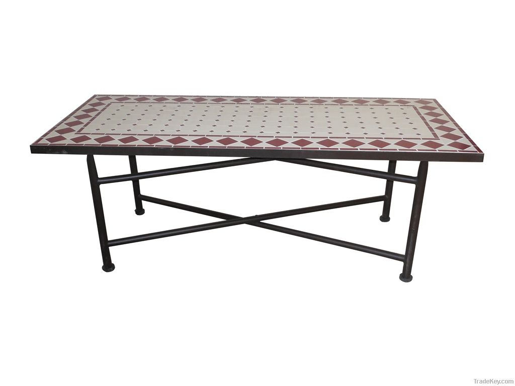 Wrought iron and ceramic mosaic rectangular coffee table