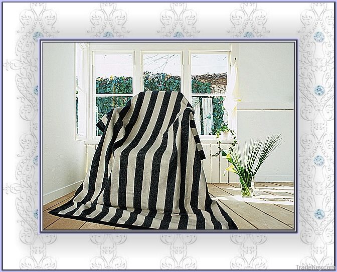 Stripe Design Wool Blanket With Warm Hand Feeling