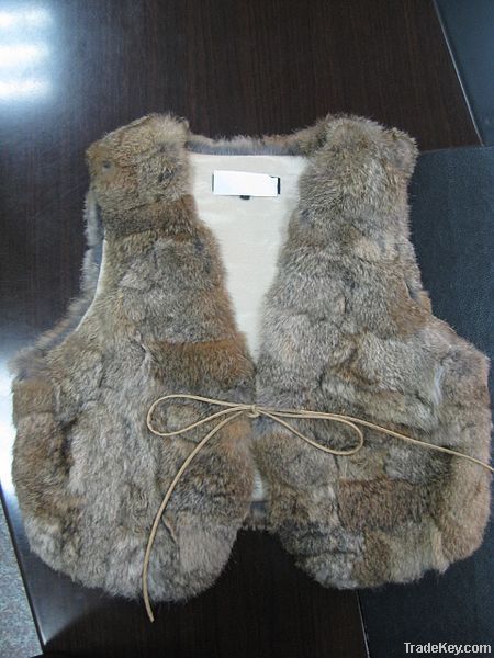 Pach-worked rabbit fur vest