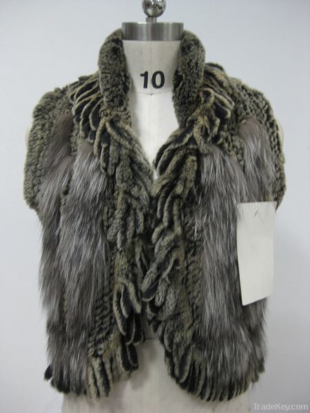 knitted rex rabbit vest with fox fur