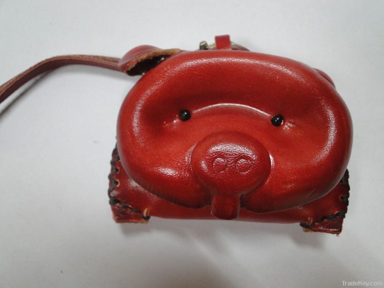 pig-featured leather purse