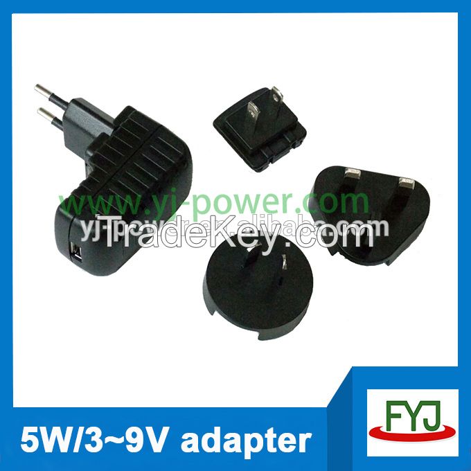 USB Interchangeable plug power adapter 5w 5v 1a 7v1a 9v1a 12v1a