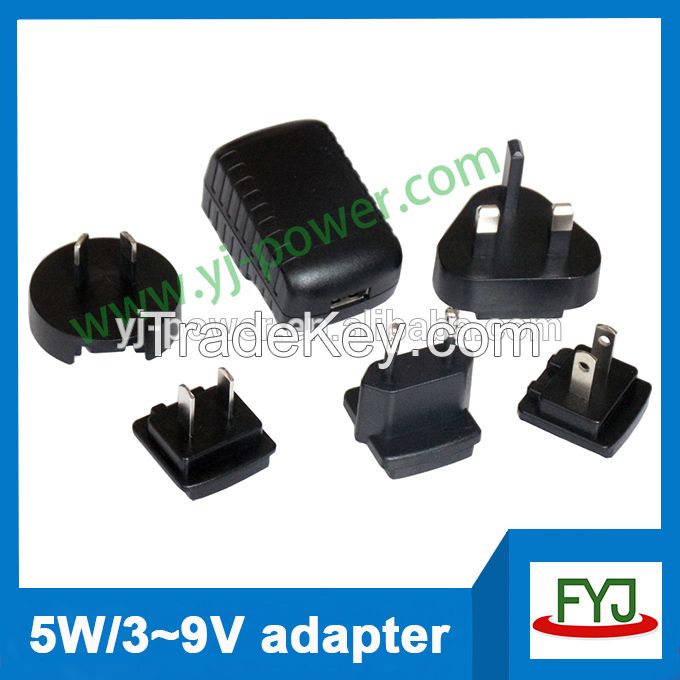 USB Interchangeable plug power adapter 5w 5v 1a 7v1a 9v1a 12v1a