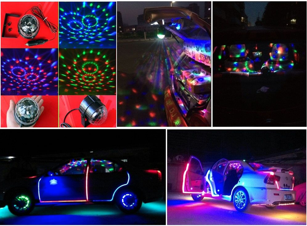 Car Music Rhythm Sound Activated LED Flash Light Mini RGB LED magic ball 12V-24V