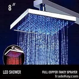 8" RGB color brass rainfall led shower head, water saving
