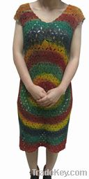 fashion crochet sweater dress/rainbow color dress