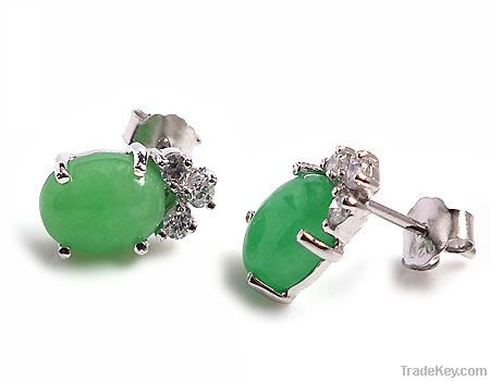 925 sterling silver jade stud earring