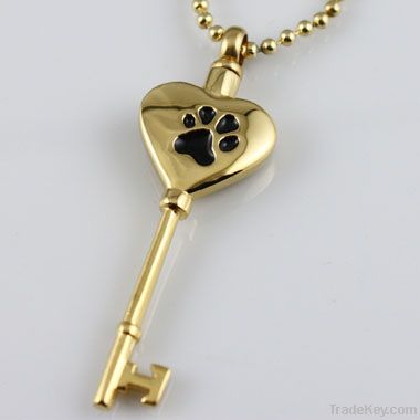 GOLD PLATED KEY WITH PAW CREMATION JEWELRY