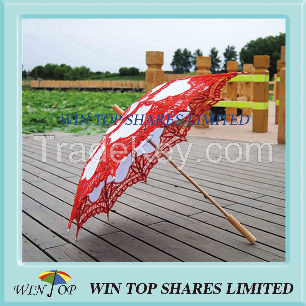 Chinese style bright red and white art parasol