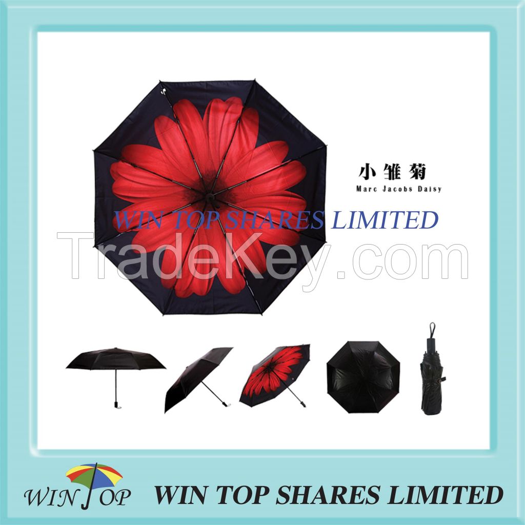 Telescopic UV resistant red daisy air Umbrella from umbrella factory