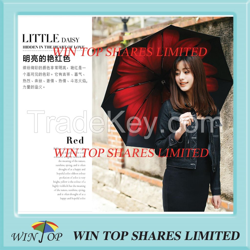 Telescopic UV resistant red daisy air Umbrella from umbrella factory