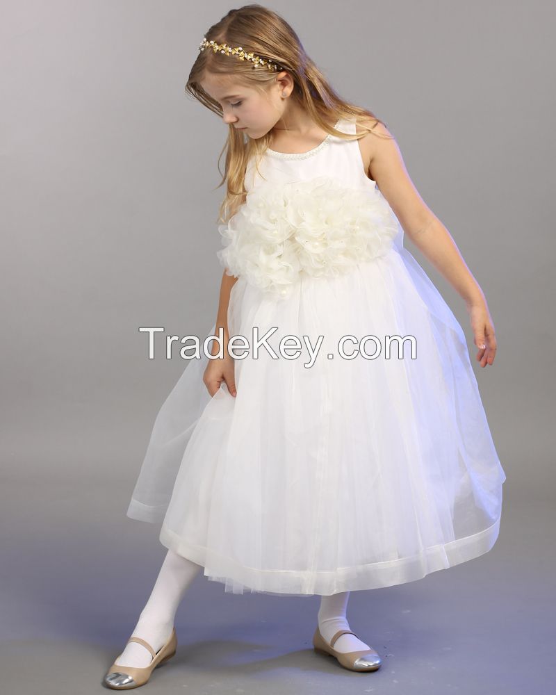 Fashion Girls White Flower girls dress 1pcs drop shippi