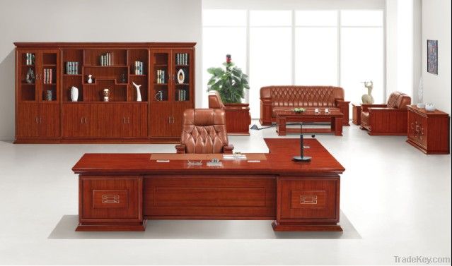 Top quality!Wooden veneer office furniture leather office sofa set