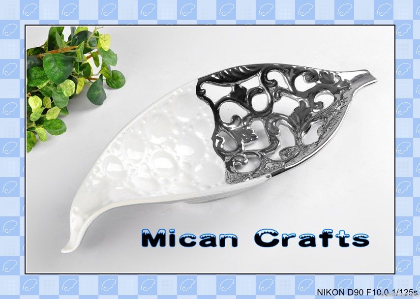 Ceramic Crafts Fruit Plate White Glaze Electroplate Series For Home De