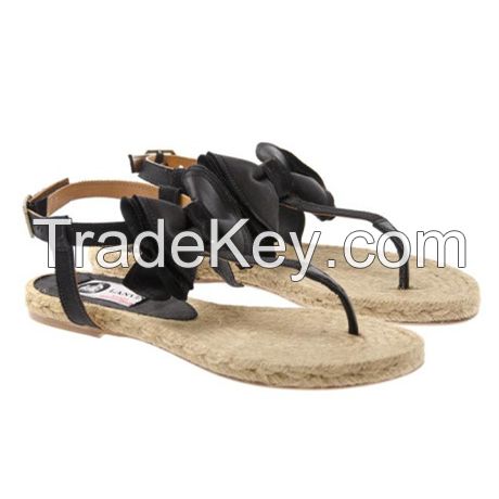 2016 Women Flat Espadrille Sandals with Bows in Black