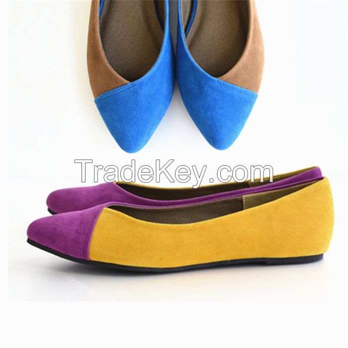 Suede Women Contrast Color Pointed Toe Falt Shoes[JGB14003]