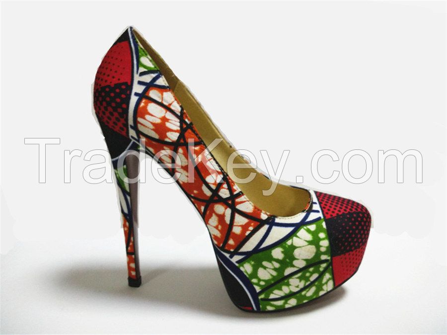 African Wax Fabric Women High heel Dress Shoes