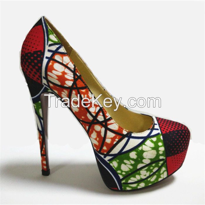 African Wax Fabric Women High heel Dress Shoes