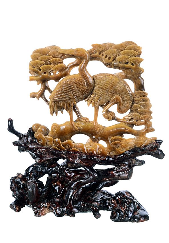 6.69" Tiger Eye Jade Carved Animal Sculpture - Crane (AG16)