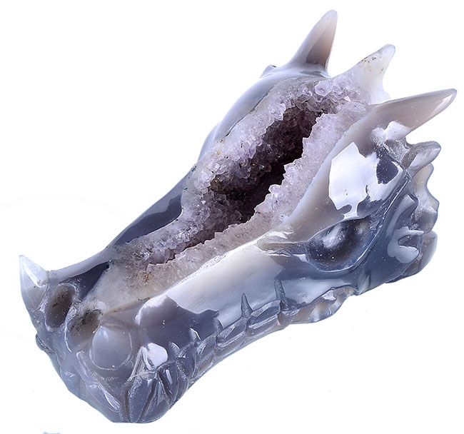 4.8" Geode Amethyst Dragon Skull Carving for Home Decoration and Fengshui (9Z89)