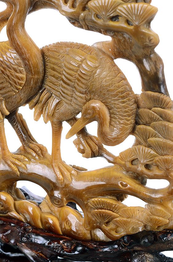 6.69" Tiger Eye Jade Carved Animal Sculpture - Crane (AG16)