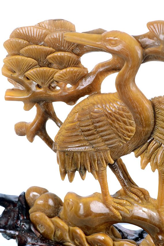 6.69&quot; Tiger Eye Jade Carved Animal Sculpture - Crane (AG16)