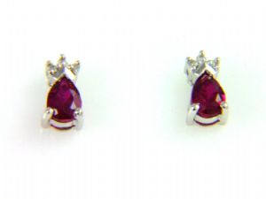 Created Ruby Diamond Stud Earrings 14KT White Gold