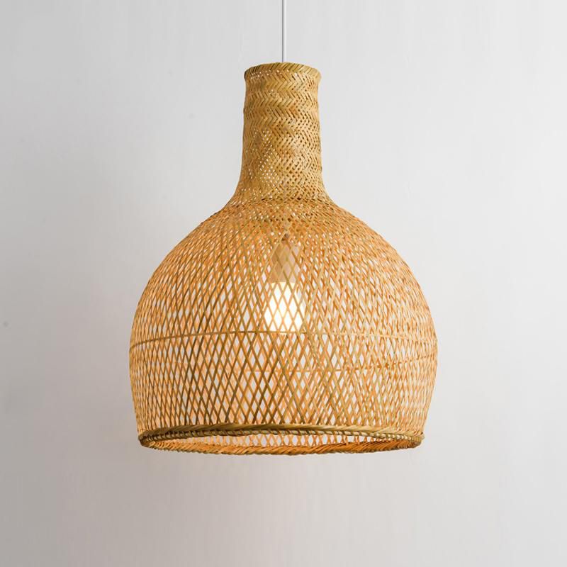 Vintage Round Handcraft Woven Pendant Light Bamboo Lampshade