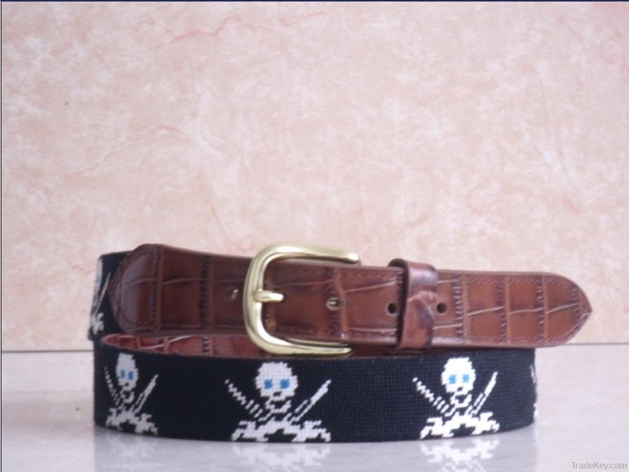 Alligator Leather Needlepoint Belts