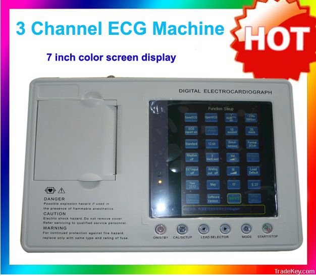 Digital 3 channel ECG machine with 7inch color display and  analysis