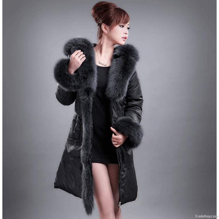 adies down jacket available with super fox fur collar