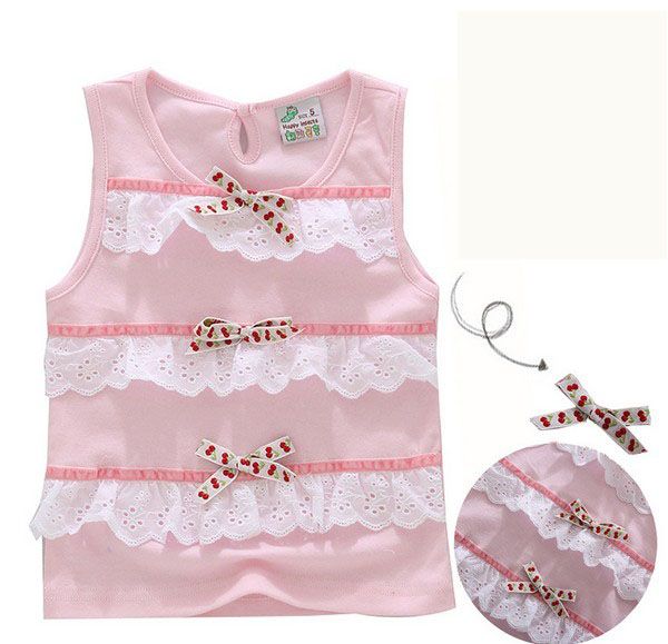 Layers of Lace Little Bow Knot 100% Cotton Cute Babies Girls Summer Vest 5pcs/Lot Wholesale Kids Top