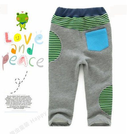 2013 New Arrival Lovely Strip Pockets Applique Warm Baby Boys Winter Pants with Velvet