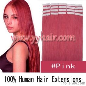 16 inch remy 30g/set skin tape human hair extensions #pink Silky Strai