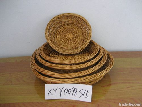 3 pcs round wicker willow tray