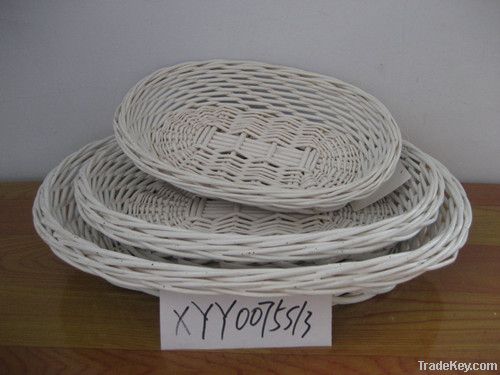 3 pcs white oval wicker willow tray