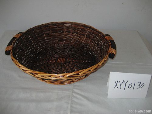 brown round wicker willow tray