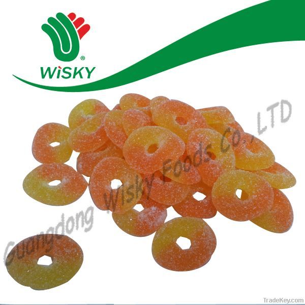 halal sour sweet sugar coated peach ring gummy candy