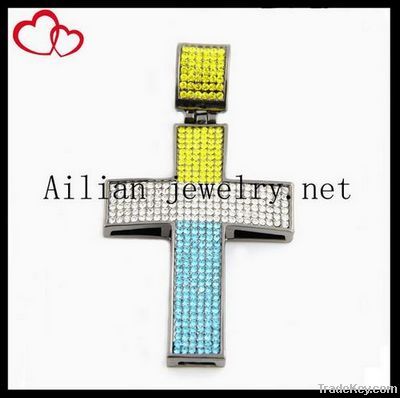Fashion alloy hiphop cross pendant with rhinestone