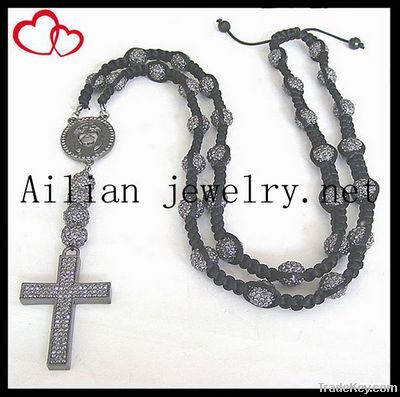 disco ball beads rosary, shamballa beads rosary with pendant